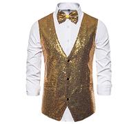 LXGKEKSKG Chaleco de hombre Slim Fit Business Boda sin mangas sin mangas con corbata para ocasiones formales, dorado, XXL