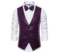 LXGKEKSKG Chaleco de traje de hombre Slim Fit Business boda chaleco sin mangas sin mangas con corbata, morado, M