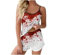 LXGKEKSKG Conjunto Mujer Halloween Estampado Tirantes Dos Piezas Ropa Dormir Cómoda Ligera Regalo Terrorífica (White, S)