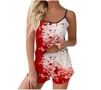 LXGKEKSKG Conjunto Mujer Halloween Estampado Tirantes Dos Piezas Ropa Dormir Cómoda Ligera Regalo Terrorífica (Red, M)