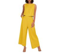 LXGKEKSKG Elegante traje de dos piezas para mujer, tejido de lino transpirable con diseño moderno para mujeres conscientes del estilo, amarillo, M