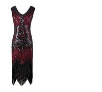 LXGKEKSKG Elegante vestido de mujer de estilo de los años 20 con flecos, lujosos apliques de perlas para ocasiones festivas y accesorios de disfraz de carnaval, rojo, S