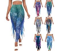 LXGKEKSKG Leggings de sirena para mujer, disfraz de sirena, mundo submarino, brillante, pantalones con tul, escamas de pescado, pantalones de carnaval, a, XL