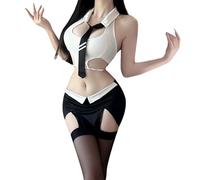 LXGKEKSKG Lencería sexy para juego de rol, disfraz de secretaria seductora, conjunto de falda lápiz ajustada para profesora, para fiesta en discoteca (Black, One Size)