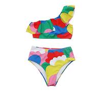 LXGKEKSKG Moderno traje de baño de dos piezas para niña con diseño de nubes plisado con tirantes para días soleados de verano, Rosa., 7-8 años