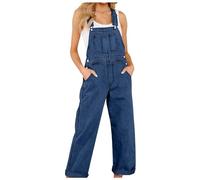 LXGKEKSKG Mono de mujer de pantalones vaqueros | Peto recto de pierna ancha con babero ajustable | Para casual, look de trabajo y ropa de calle, Azul-a, S