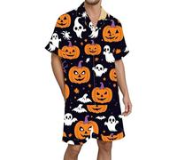 LXGKEKSKG Pijama de Halloween para una Noche de Dormir acogedora de Manga Larga, Conjunto de Ropa de Estar con Chaqueta y Pantalones con Estampado Divertido. (Black, L)
