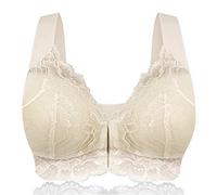 LXGKEKSKG Sujetador de Encaje con Ribete Frontal Ajustable para Mujer, Cierre Transpirable extraelástico, Ropa Interior Deportiva (Beige, 90C)