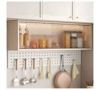 LXHELIVERY Armario De Cocina De Pared con Puerta Corrediza Y Tablero Perforado para Almacenamiento De Despensa. Armario Colgante Sin Taladros para Cocina Y Comedor.(Caqui,50x22x53 cm)