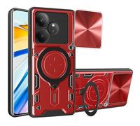 LXHGrowH Funda para Realme GT 6 / Realme GT 6T Anti-Choques, Carcasa Protectora Antigolpes de Grado Militar Armor, Protección Deslizante para la Cámara con 360 Grados Magnética Soporte, Rojo