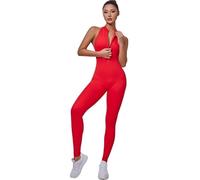LXHZSY Monos Mujer Mono Deportivo for Mujer, Traje de una Pieza con Cremallera, Peleles de Yoga, Ropa Deportiva sin Espalda, chándal for Mujer, Monos de Entrenamiento sin Mangas for Mujer(Red,S)
