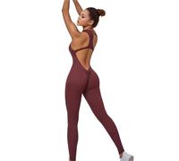 LXHZSY Monos Mujer Mono Deportivo for Mujer, Traje de una Pieza con Cremallera, Peleles de Yoga, Ropa Deportiva sin Espalda, chándal for Mujer, Monos de Entrenamiento sin Mangas for Mujer(Dark Red,S)