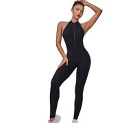 LXHZSY Monos Mujer Mono Deportivo for Mujer, Traje de una Pieza con Cremallera, Peleles de Yoga, Ropa Deportiva sin Espalda, chándal for Mujer, Monos de Entrenamiento sin Mangas for Mujer(Black,L)