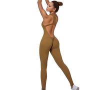LXHZSY Monos Mujer Mono Deportivo for Mujer, Traje de una Pieza con Cremallera, Peleles de Yoga, Ropa Deportiva sin Espalda, chándal for Mujer, Monos de Entrenamiento sin Mangas for Mujer(Brown,S)