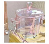 LXHZSY Ollas Cocina Olla de Vidrio Rosa, versátil, Transparente, for Sopa, con asa binaural, for Sopa de Fideos, Resistente al Calor(Pot and Spoon)