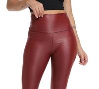 LXHZSY Pantalones Yoga Mujer Leggings de Cuero for Mujer, Pantalones de Yoga de Cintura Alta, Mallas elásticas con Curvas Sexis, Pantalones elásticos de Moda, Pantalones de Leopardo(02 Claret,S)