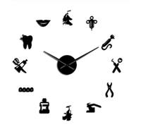 LXHZSY Reloj Pared Pegatina de Reloj de Pared 3D for Dentistas, Dentistas, Herramientas, clínica, estomatología, Hospital, ortodoncia, decoración de habitación, Reloj sin Marco(Black)