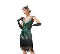 LXHZSY Vestido Flecos Vestido de Fiesta Baile Latino con Adornos Lentejuelas y borlas Retro Dr Glitter, Vestido Vintage Cuentas for Mujer(Green,M)