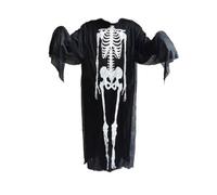 Lxing Abrigo de esqueleto de Halloween, capa negra con estampado de esqueleto, disfraz espeluznante, 90 cm