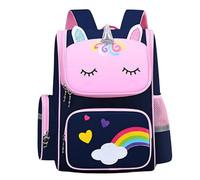 Lxing Mochila escolar de unicornio,arco iris y corazones, bolsa para libros para niñas (azul)