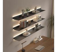 LXJBBD Estantes flotantes de pared con luz LED, almacenamiento montado en metal para decoración del hogar, encimera de bar y baño, estantes iluminados para una organización elegante