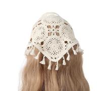 LXJLXD Delicado turbante de ganchillo con borlas para niñas calientes para tomar fotos, diadema de punto para mujeres, accesorio para el cabello de viaje (blanco)