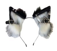 LXJLXD Diadema de orejas de gato con aretes de aleación para entusiastas de la película, diadema de lobo de felpa para adolescentes y adultos (blanco y negro)