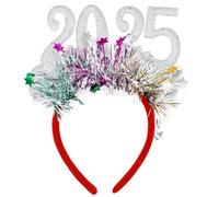 LXJLXD Diadema dorada brillante de Año Nuevo 2025, cómoda y llamativa, tocado para celebraciones de fiesta (blanco)
