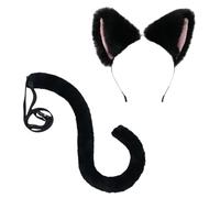 LXJLXD Sweet Student - Diadema con orejas de gato y cola para tomar fotos, multicolor, caricaturas, carnavales, aro para el pelo (traje negro)