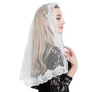 LXJLXD Velos católicos de Mantilla bordados, velos de oración religiosa, elegantes para oraciones católicas (blanco)