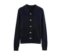 LXLAEOANG Cardigan Mujer Cárdigan de Mujer Primavera con Solapa y Lazo, cárdigan Punto un Solo Pecho, Chaqueta suéter Moda Que combina Todo(S)