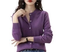 LXLAEOANG Cardigan Mujer Cárdigan de Mujer, suéter Cuello Redondo, cárdigan Punto Cachemira, suéteres Lisos una Sola Botonadura for Primavera y otoño(Purple,XXL (62kg-70kg))