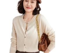 LXLAEOANG Cardigan Mujer Cárdigan de Mujer, suéter Cuello Redondo, cárdigan Punto Cachemira, suéteres Lisos una Sola Botonadura for Primavera y otoño(Beige,XL (55kg-62kg))