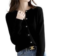 LXLAEOANG Cardigan Mujer Cárdigan de Mujer, suéter Cuello Redondo, cárdigan Punto Cachemira, suéteres Lisos una Sola Botonadura for Primavera y otoño(Black,XL (55kg-62kg))