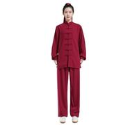 LXLAEOANG Traje de Tai Chi algodón y seda for hombre mujer, uniforme artes marciales Kung Fu Wushu, chaqueta Wing Chun, pantalón, ropa ejercicio(Dark red,XXL(180cm))