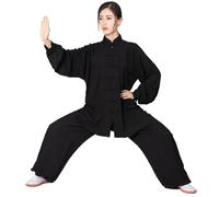 LXLAEOANG Uniforme de Kung Fu, traje Tai Chi algodón suave, artes marciales Wushu, chaqueta Wing Chun for hombres y mujeres, pantalones(Black,XL)