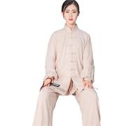 LXLAEOANG Uniforme Taichi Wushu, ropa de entrenamiento Kungfu algodón, traje WingChun artes marciales for niños y adultos(Beige,S(160cm))