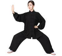 LXLAEOANG Uniforme Taichi Wushu, ropa de entrenamiento Kungfu algodón, traje WingChun artes marciales for niños y adultos(Black,S(160cm))