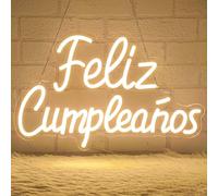 Lxmoneon Feliz Cumpleaños Letreros de neón para decoración de paredes, letrero iluminado de cumpleaños, luz de neón LED blanca cálida USB, neón regulable para telón de fondo de fiesta de cumpleaños