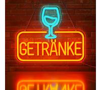 Lxmoneon GETRÄNKE Letrero de neón con copa de vino letrero de neón para bebidas para bar letrero luminoso LED para bar restaurante pub fiesta letrero colgante de neón rojo y azul para puerta/ventana