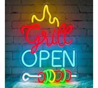 Lxmoneon Grill Open letrero de neón Letreros de neón LED para barbacoa de pared, letrero LED abierto regulable, luz de neón USB para barbacoa bar cerveza pub restaurante fiesta