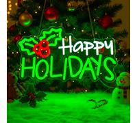 Lxmoneon Happy Holidays letrero de neón,Señal de neón de vacaciones para Navidad Decor fiesta del festival Año Nuevo,Señal de neón las bayas Holly,Luz de neón led para el hogar Sala estar Bar Tienda