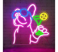 Lxmoneon Letrero de neón de Bulldog Francés con Cóctel Bulldog con Gafas de Sol Letreros de Neón Animal Perro Bebida Luz de neon LED Letreros de Neon para Dormitorio Hogar Bar Club Fiesta