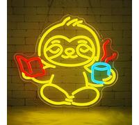 Lxmoneon Letrero de neón de libro de lectura de perezoso Letreros de neón con perezoso divertido led neon de lectura Luz de neón de animales para dormitorio cafetería aula biblioteca rincón de lectura