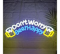 Lxmoneon No te preocupes, cerveza feliz Letrero de neón Letreros de neón de cerveza para letreros de barra con luz regulable y USB letreros LED de cerveza para el hogar bar club restaurante fiesta