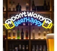 Lxmoneon No te preocupes, cerveza feliz Letrero de neón, Señales luminosas cerveza para decoración de bar, USB letreros LED de beer para el hogar bar club restaurante cocina fiesta