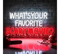 Lxmoneon What's Your Favorite Scary Movie Letrero de neón, Señales luminosas LED regulables por para películas de terror, luz de neón gótica para dormitorio bar noche de películas de terror fiesta