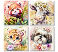 Lxmsja 4 Pack Animal Pintar por Numeros Niños con Marco, DIY Cartoon Cuadros para Pintar por Numeros, Pintura Acrilica Manualidades Adultos Niña, Regalo Niña 9 10 11 12 13 Años, 20x20cm