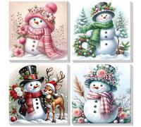Lxmsja 4 Pack Pintar por Numeros Navidad Adultos con Marco, Colorear por Números MuñEco De Nieve, DIY Cuadros para Lienzos Pintura Acrilica Manualidades Adulto Navidad Decoracion Hogar Pared 20x20cm