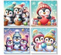 Lxmsja 4 Pack Pintar por Numeros Navidad Niños con Marco, DIY Cuadros para Pintar por Numeros PingüIno, Pintura Acrilica Manualidades Adultos Regalo Navidad Niña 9 10 11 12 13 Años, 20x20cm